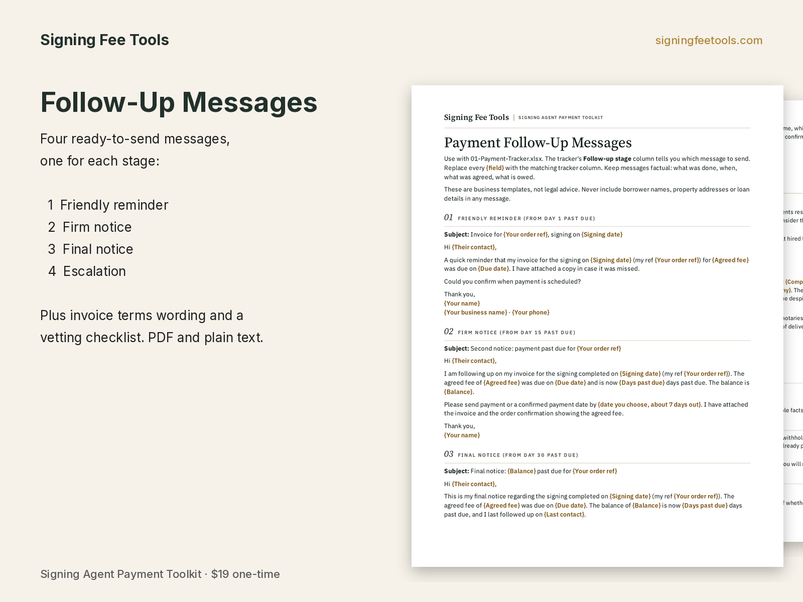 Follow-up message kit